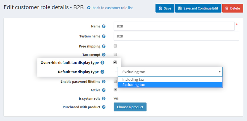 Override tax based on customer role